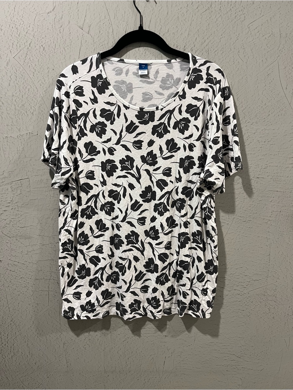 Old Navy White Tee with Black Floral Print - Short Sleeve Casual Top